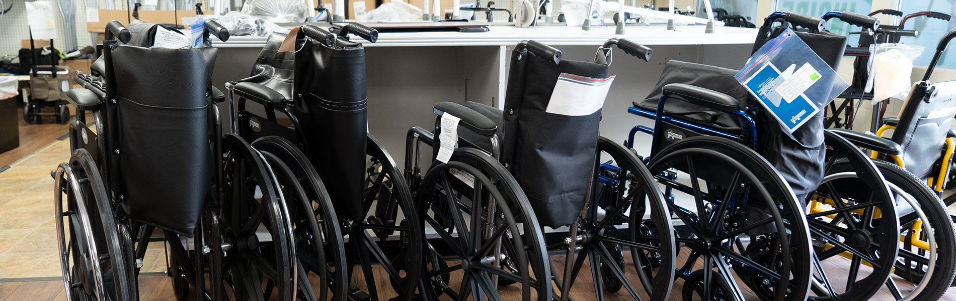 Wheelchairs on show floor