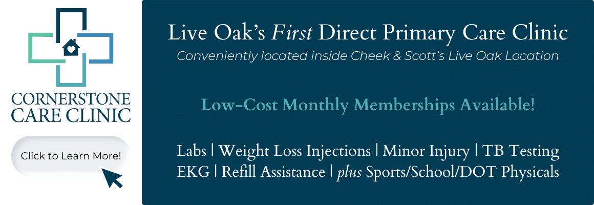 Click to learn more about Cornerstone Care Clinic, Live Oak's first direct primary care clinic